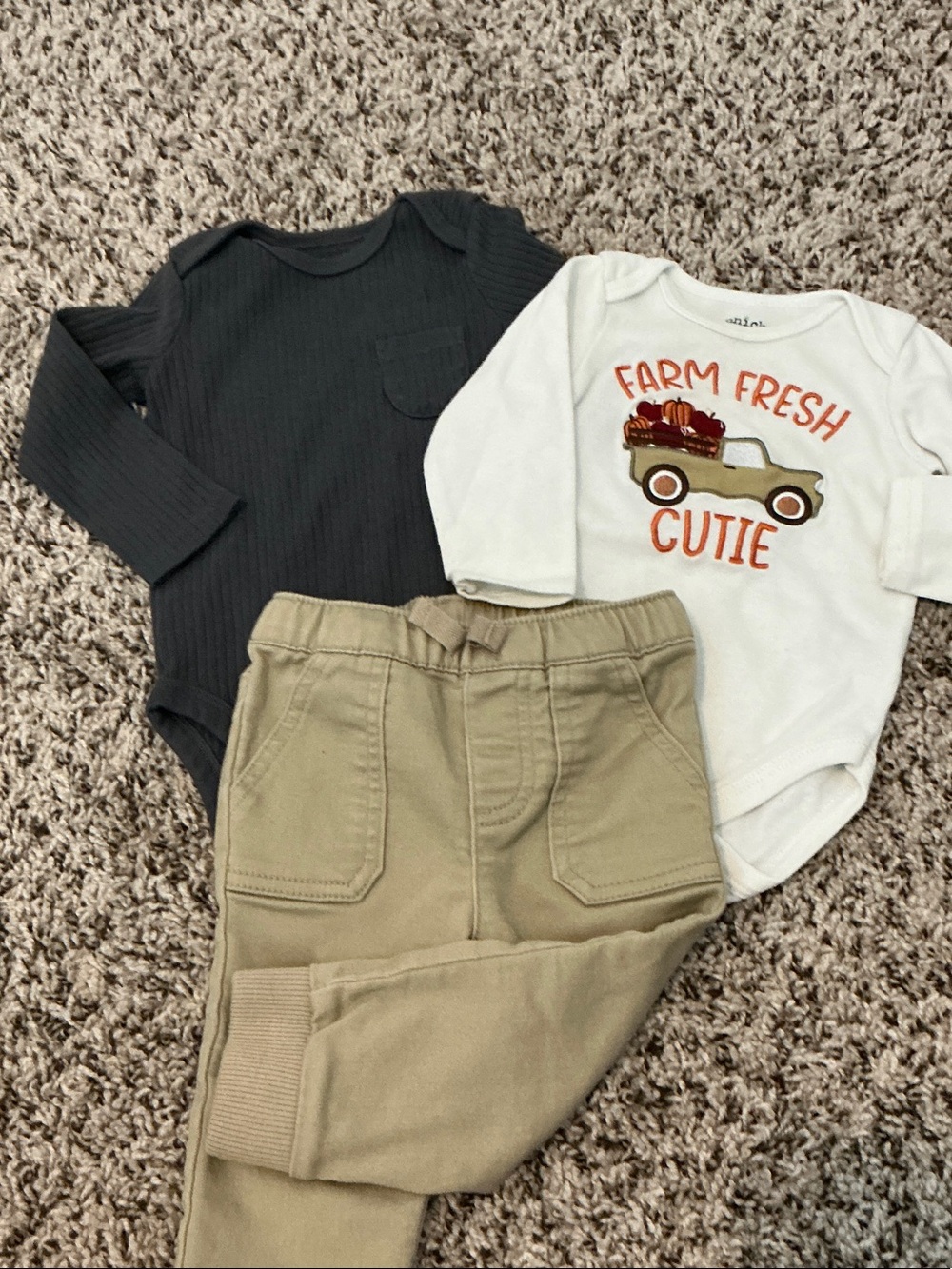 Boy’s 6-9 mo bodysuits and khaki pants set